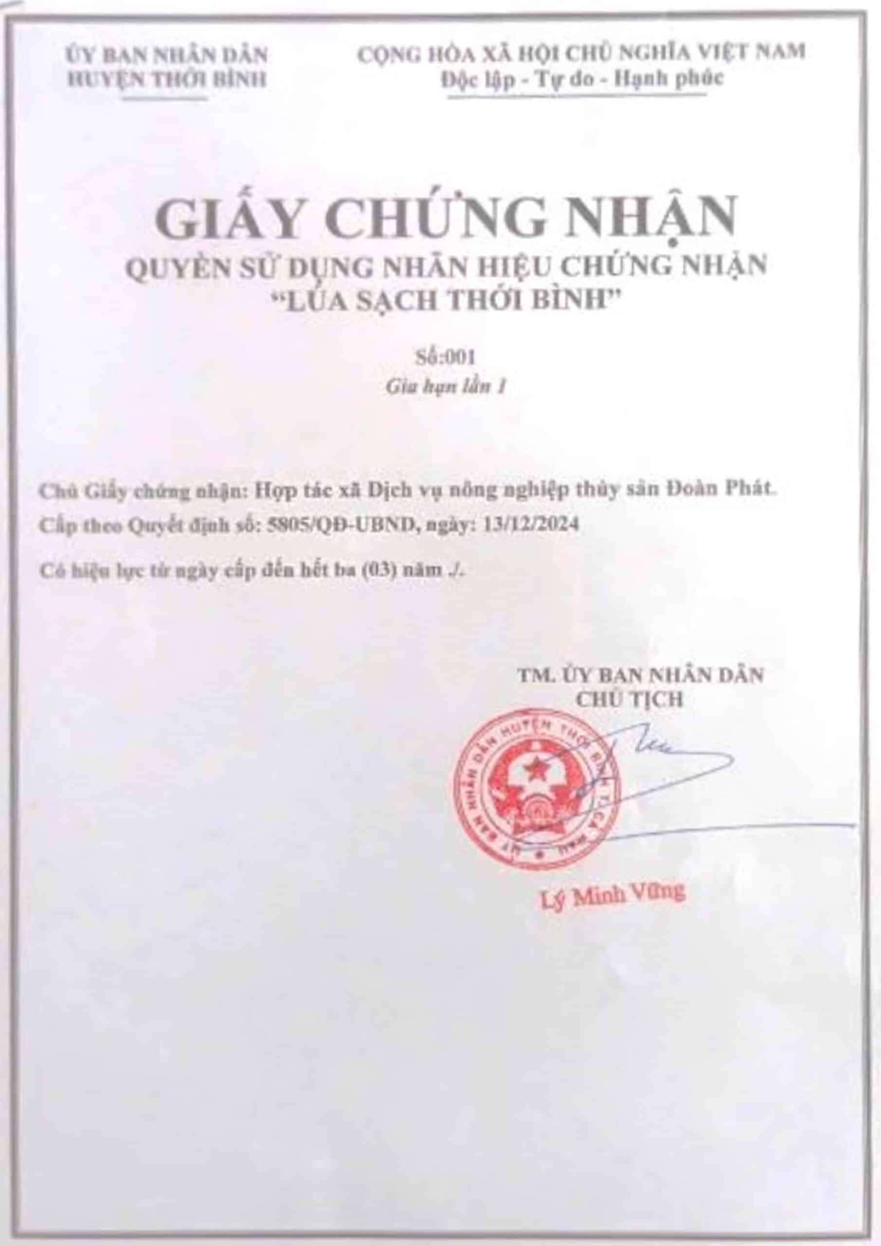 chứng nhận lúa sạnh